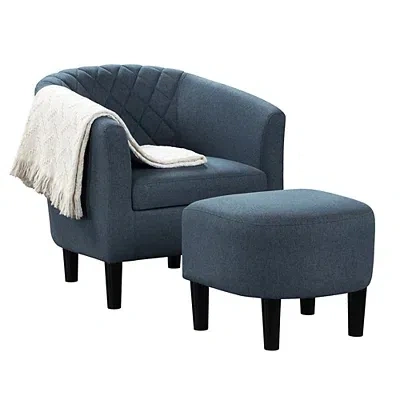Kirkland's Diamond Tufted Accent Chair & Ottoman Set In Blue