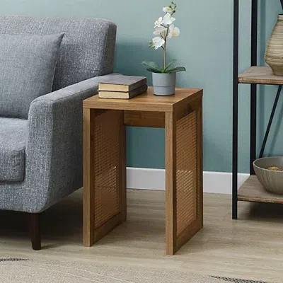 Kirkland's Northfield Brown Rattan Sides Open Accent Table In Brown