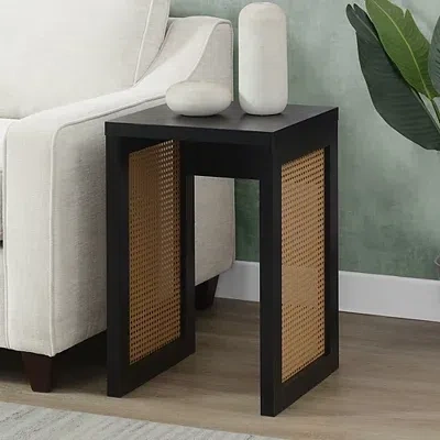 Kirkland's Northfield Black Rattan Sides Open Accent Table In Black