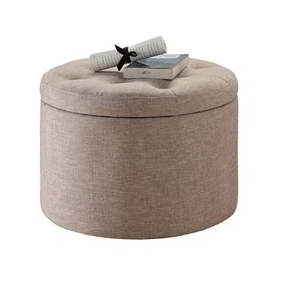 Kirkland's Upholstered Round Shoe Storage Ottoman In Brown