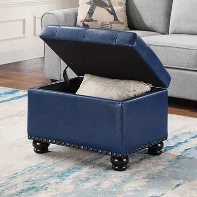 Kirkland's Faux Leather Jessy Storage Ottoman In Blue