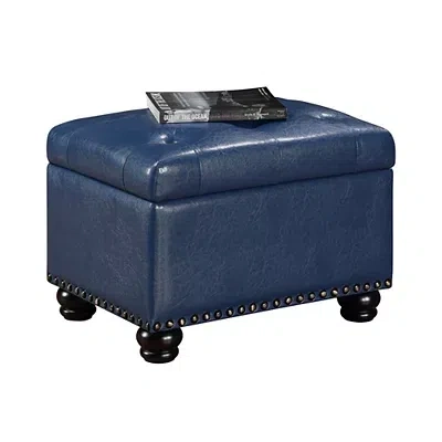 Kirkland's Faux Leather Jessy Storage Ottoman In Blue