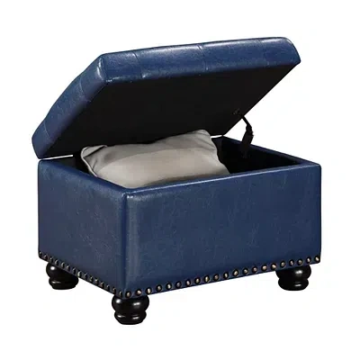 Kirkland's Faux Leather Jessy Storage Ottoman In Blue