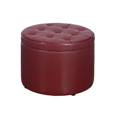 Kirkland's Faux Leather Round Shoe Storage Ottoman In Burgundy