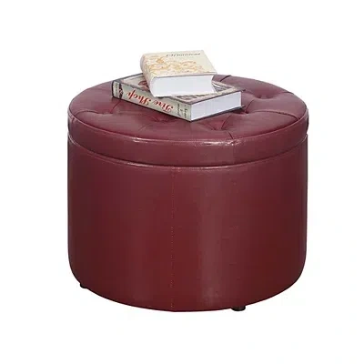 Kirkland's Faux Leather Round Shoe Storage Ottoman In Burgundy