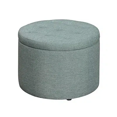 Kirkland's Upholstered Round Shoe Storage Ottoman In Blue