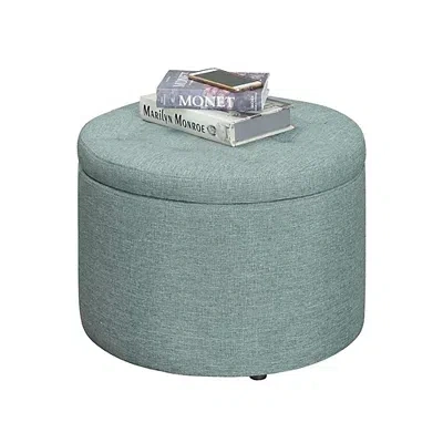 Kirkland's Upholstered Round Shoe Storage Ottoman In Blue