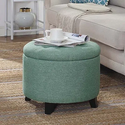 Kirkland's Upholstered Eliza Round Storage Ottoman In Green