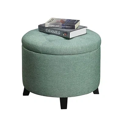 Kirkland's Upholstered Eliza Round Storage Ottoman In Green