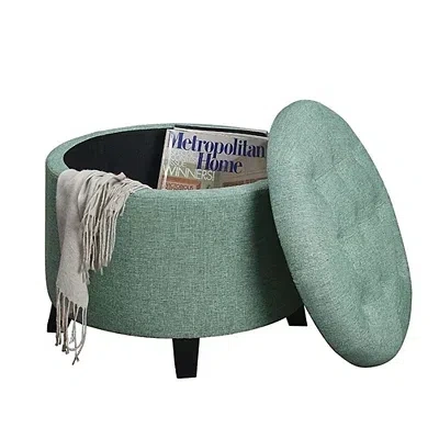 Kirkland's Upholstered Eliza Round Storage Ottoman In Green