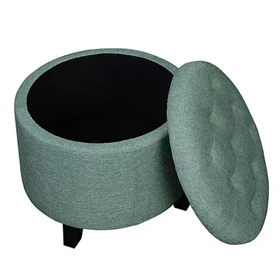 Kirkland's Upholstered Eliza Round Storage Ottoman In Green