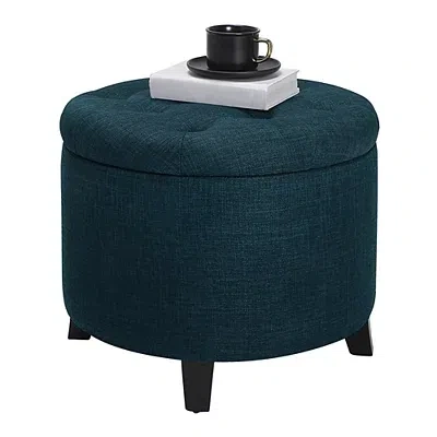 Kirkland's Upholstered Eliza Round Storage Ottoman In Blue