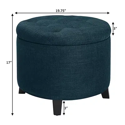 Kirkland's Upholstered Eliza Round Storage Ottoman In Blue
