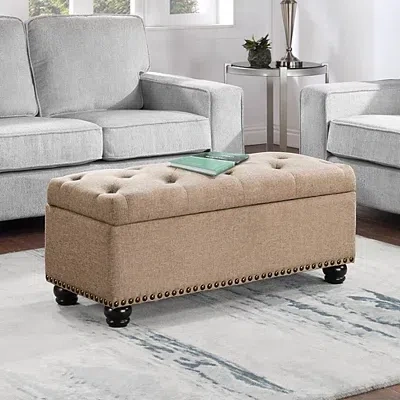 Kirkland's Upholstered Carey Storage Ottoman Bench In Brown