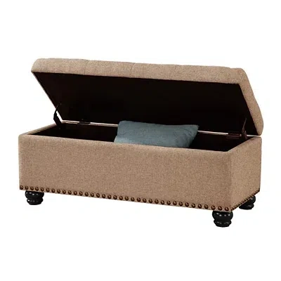 Kirkland's Upholstered Carey Storage Ottoman Bench In Brown