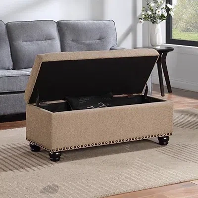 Kirkland's Upholstered Carey Storage Ottoman Bench In Brown