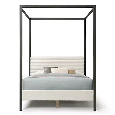 Kirkland's Boucle Upholstered Black Canopy Queen Bed In Black