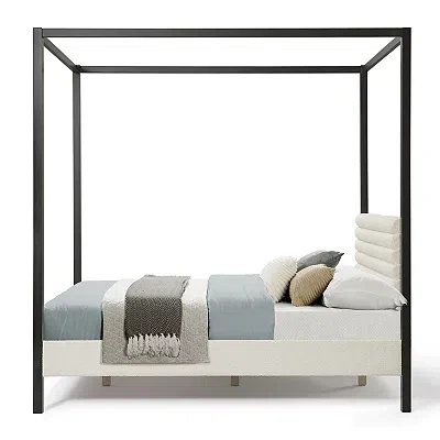 Kirkland's Boucle Upholstered Black Canopy Queen Bed In Black
