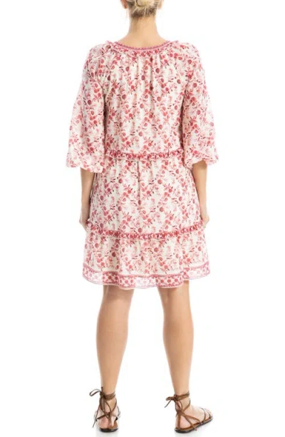 Max Studio Floral Three-quarter Sleeve Keyhole Minidress In Pink