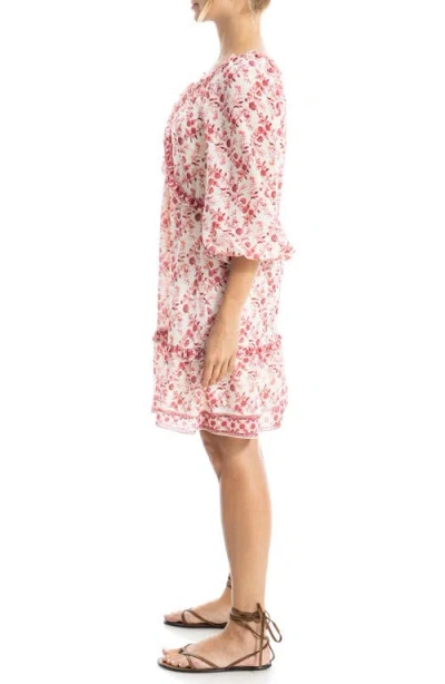 Max Studio Floral Three-quarter Sleeve Keyhole Minidress In Pink