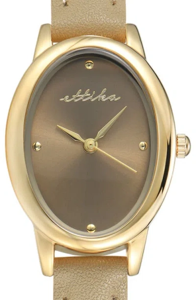 Ettika Oval Leather Strap Watch In Brown