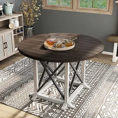 Kirkland's Rustic White & Oak Wood Round Dining Table In Multi