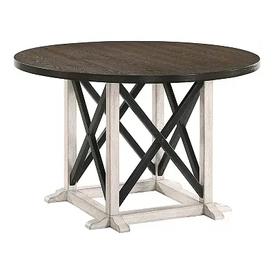 Kirkland's Rustic White & Oak Wood Round Dining Table In Multi