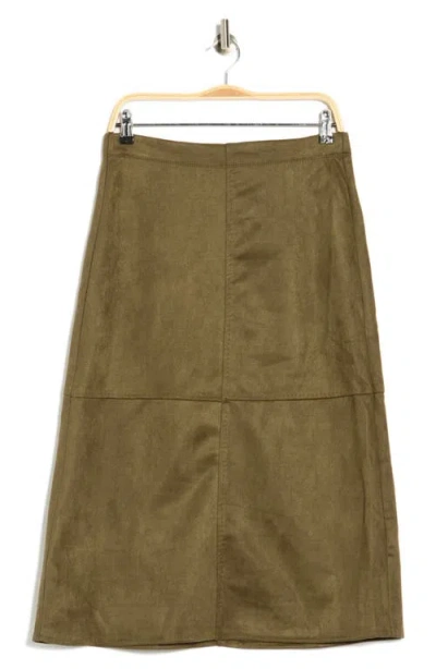 Max Studio Faux Suede A-line Midi Skirt In Green