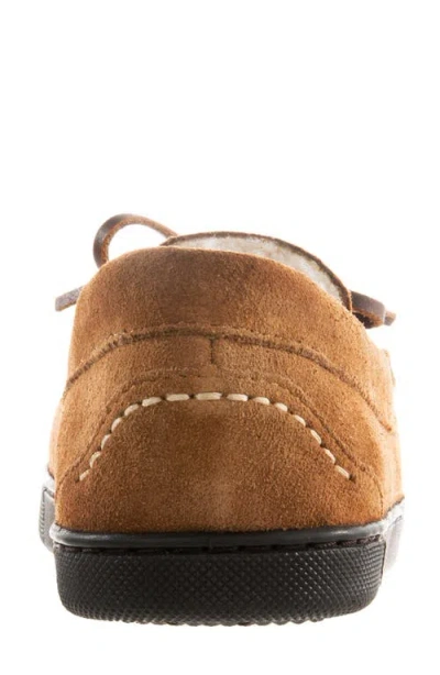 Isotoner Suede Faux Shearling Line Slipper In Brown