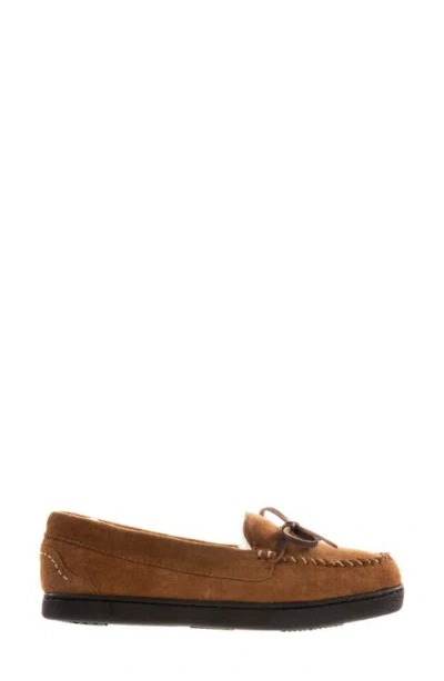 Isotoner Suede Faux Shearling Line Slipper In Brown