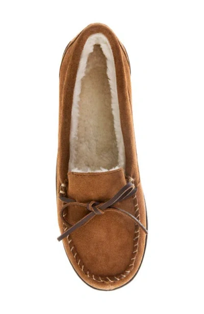 Isotoner Suede Faux Shearling Line Slipper In Brown