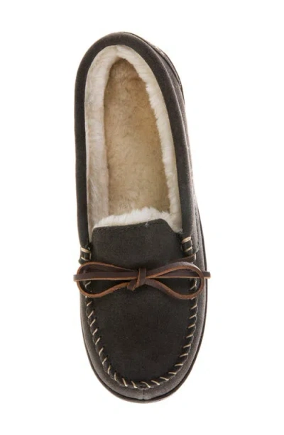 Isotoner Suede Faux Shearling Line Slipper In Gray