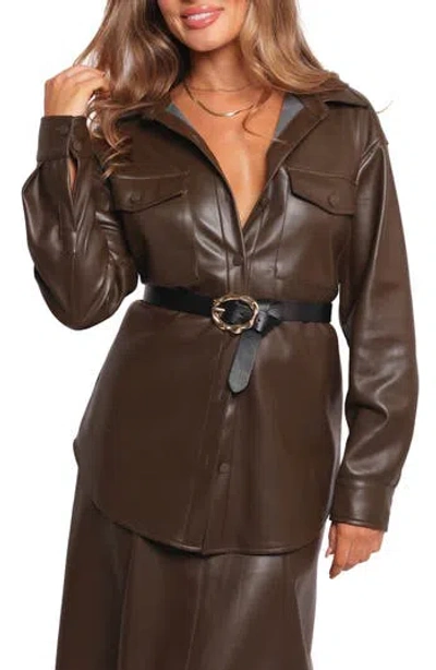 Petal And Pup Petal & Pup Trevira Oversize Faux Leather Button-up Shirt In Brown