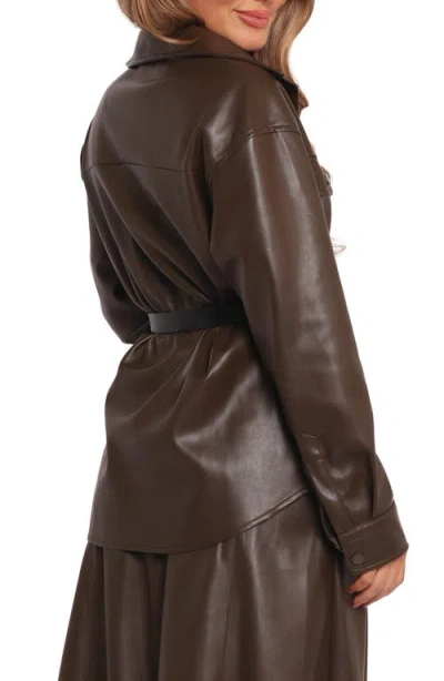 Petal And Pup Petal & Pup Trevira Oversize Faux Leather Button-up Shirt In Brown