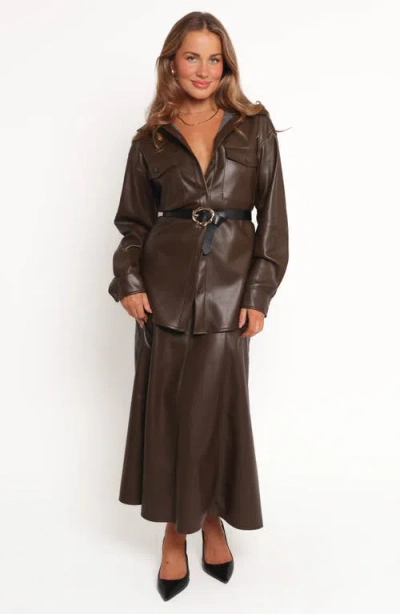 Petal And Pup Petal & Pup Trevira Oversize Faux Leather Button-up Shirt In Brown