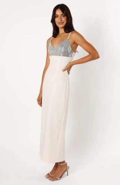 Petal And Pup Petal & Pup Kylie Sequin Embellished Empire Waist Column Dress In White