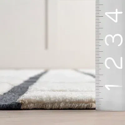 Kirkland's Rowena Checked Wool Area Rug In White