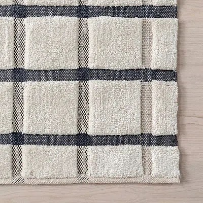 Kirkland's Rowena Checked Wool Area Rug In White