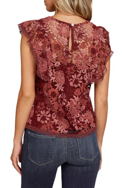 Matty M . Floral Lace Ruffle Cap Sleeve Top In Brown