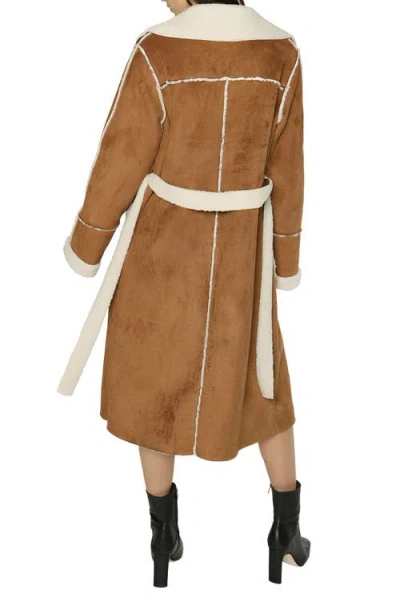 Matty M . Michelle Faux Suede & Faux Shearling Trench Coat In Brown