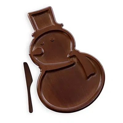 Kirkland's Stained Parawood Snowman Serving Tray With Knife In Brown