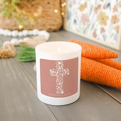 Kirkland's Floral Cross Grapefruit Glow Jar Candle In White