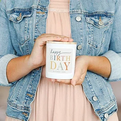 Kirkland's Birthday Cake Happy Jar Candle In White