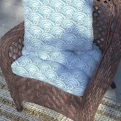 Kirkland's Medallion Tufted Outdoor Chair Cushion In Blue