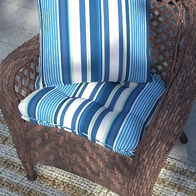 Kirkland's Striped Tufted Outdoor Chair Cushion In Blue