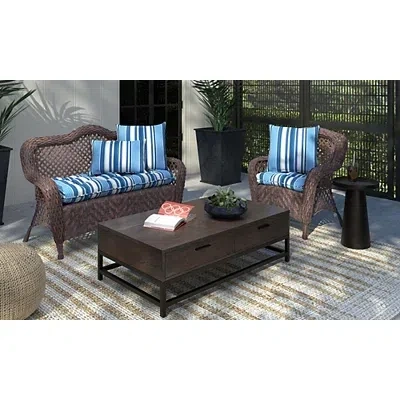 Kirkland's Striped Tufted Outdoor Chair Cushion In Blue