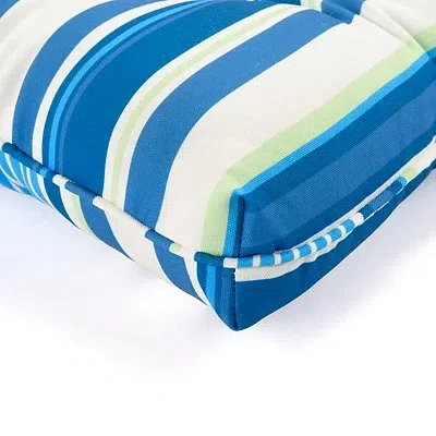 Kirkland's Striped Tufted Outdoor Chair Cushion In Blue