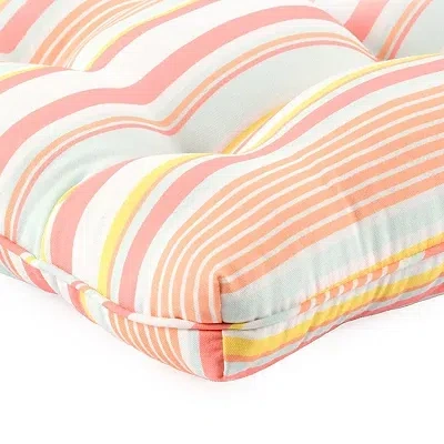 Kirkland's Coral Striped Tufted Outdoor Chair Cushion In Multi