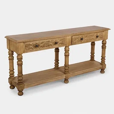 Kirkland's Ornate Carved Wood 2-drawer Console Table In Brown
