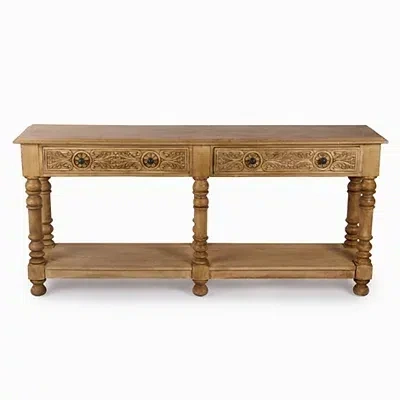 Kirkland's Ornate Carved Wood 2-drawer Console Table In Brown